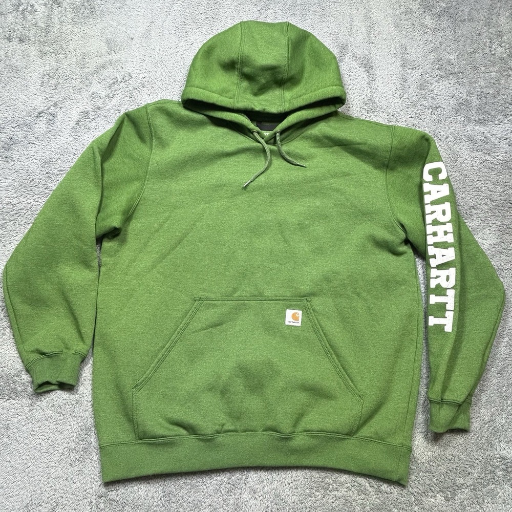 Carhartt Hoodie Men's XL Green Loose Fit Midweight Log Graphic Workwear *MARK